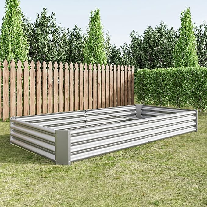 Raised Garden Bed Kit - Metal Raised Bed Garden 7.6x3.7x0.98ft for Flower Planters Vegetables Herb Galvanized Steel Easy Assembly for Urban Backyard Gardening (Silver)