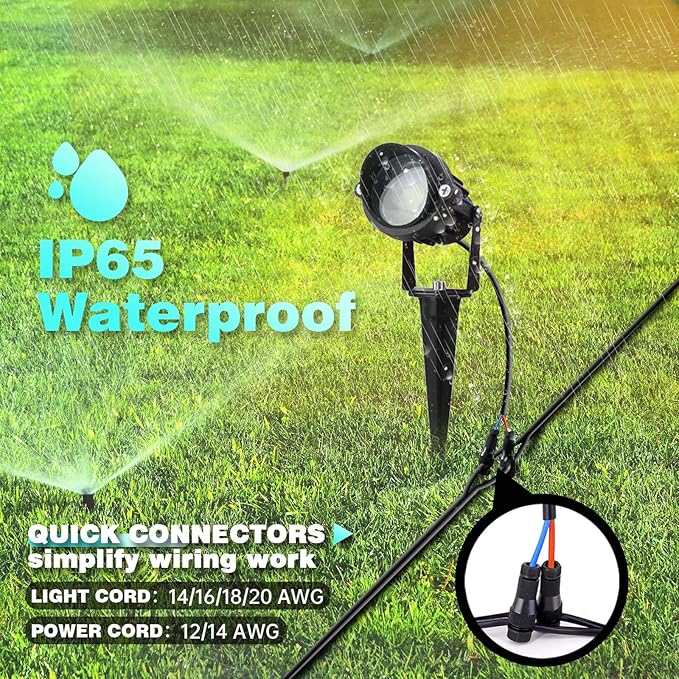LAVAED 10W LED Landscape Lights 12V Outdoor Spotlight with Connectors Low Voltage Landscape Lighting Warm White Waterproof Yard Uplight(2Pack)