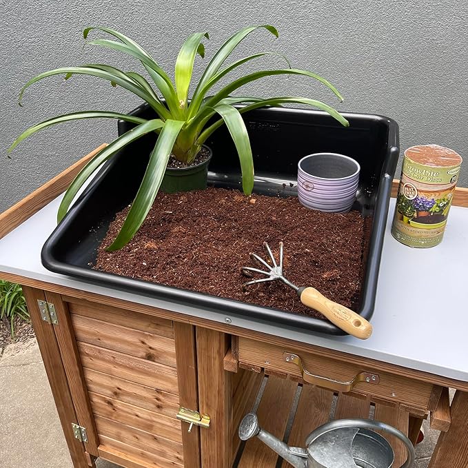 Tidy Tray Durable One Piece Potting Tray for Mixing Growing and Potting 24.5”x22”x8” (Black)