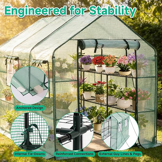 SUNGIFT Greenhouse for Outdoors 56 x 85 x 77 Inch Walk-in Outdoor Greenhouses Portable Green House 3 Tiers 20 Shelves for Garden Patio Backyard Green