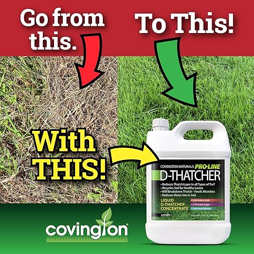 Covington PRO-LINE D-THATCHER Liquid Dethatcher (32oz) – Lawn Thatch Remover &amp Soil Softener Grass Clipping Breakdown for Healthy Lawns &amp Gardens – Dethatcher and Aerator in one Safe for Kid