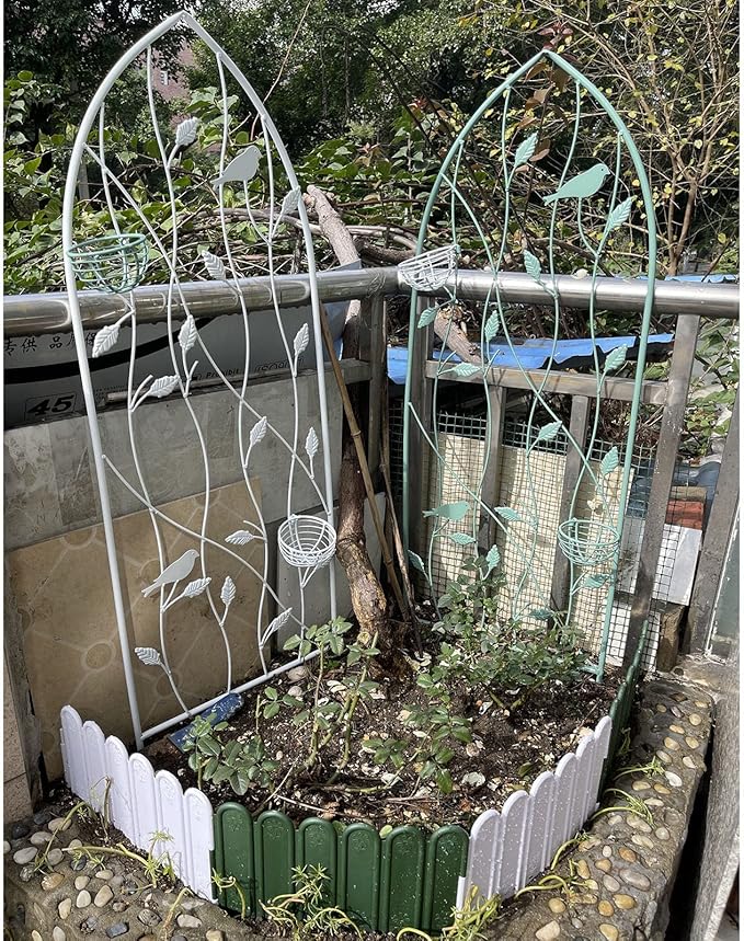 Retro Garden Trellis ×1 Metal Climbing Plant Support Frame Bird And Leaf Design Garden Lattice For Potted Vines Vegetables Flowers Roses Clematis Green(Color:GreenSize:100x35cm/39.3x13.7in)