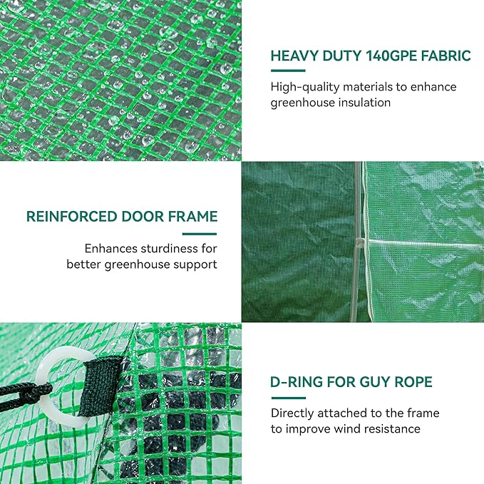 YITAHOME 10x6.5x6.5ft Greenhouses Large Walk-in Green House Heavy Duty Tunnel Green Houses Outdoor Portable Plant Gardening Upgraded Galvanized Steel Frame Zipper Doors 5 Crossbars Garden