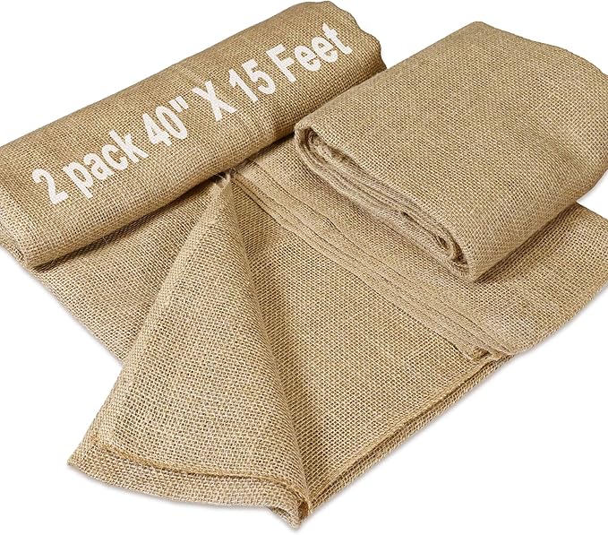 2 Pack 40 x15 Feet Natural Burlap FabricMultipurpose Burlap for Weed Barrier and GardeningJute Fiber for DecorationWedding Ceremony Aisle RunnerOutdoor Plant CareTree WrapParty Decor