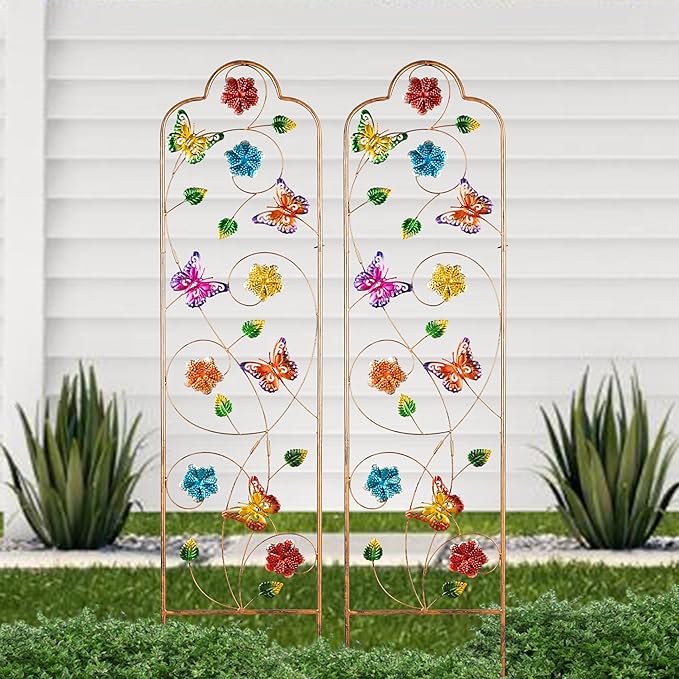 60”Trellis for Climbing Plants2Pack Outdoor Garden Trellis Metal with Colorful Butterfly Ideal for Climbing Plants Outdoor Decorative Metal Trellis for Your GardenGifts for Mom
