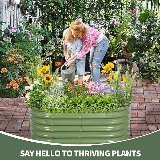 1MORE Galvanized Raised Garden Bed- Planter Garden Boxes Outdoor Raised Beds for Gardening 4x2x1.4ft Metal Garden Bed Kit for Vegetables Flower Planter Raised Bed with Protective Tape &amp Tools.G