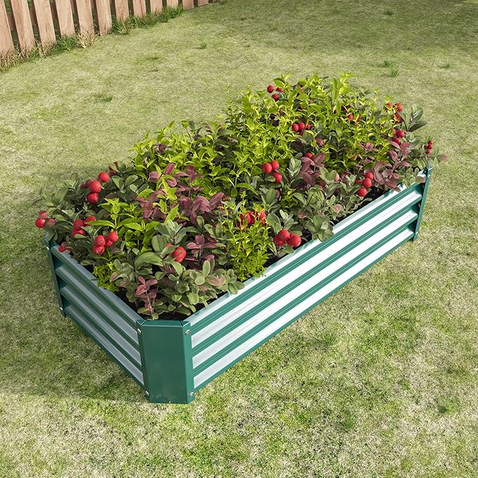 Donext Metal Raised Garden Bed Rectangle Raised Planter 4×2×1ft for Flowers Plants Vegetables Herb Veezyo Green