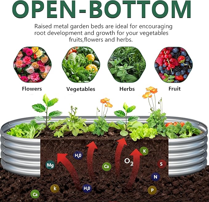 2PCS 12x4x1FT Galvanized Raised Garden Bed KitVegetable Boxes-Oval Metal Flower BoxLarge Planter Raised Beds Outdoor Garden for PlantingFruitHerb-Silver