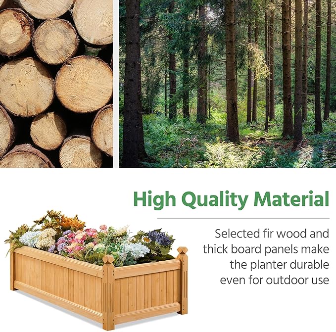 Yaheetech 46″ L × 23.5″ W × 16″ H Wooden Raised Garden Bed Horticulture Wood Rectangular Garden Planter Outdoor Raised Planter Box for Yard/Greenhouse/Vegetable/Flower/Herbs Light Brown