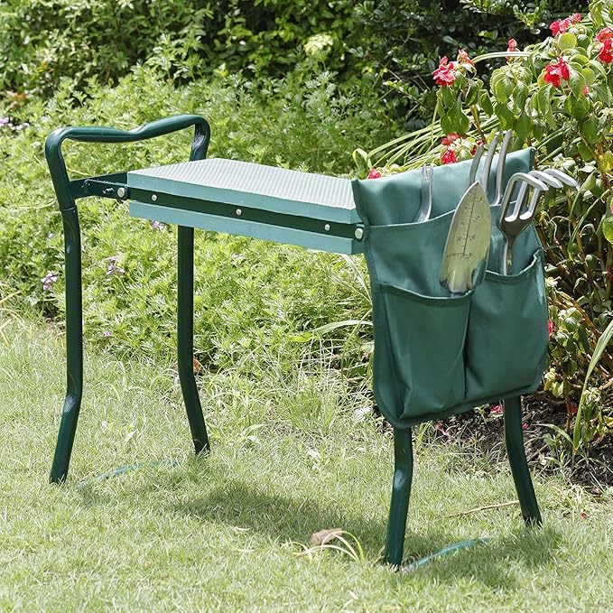 LEMY Garden Kneeler Seat Set of 2 Multiuse Portable Garden Bench Garden Stools Foldable Stool with Tool Bag Pouch EVA Foam Pad