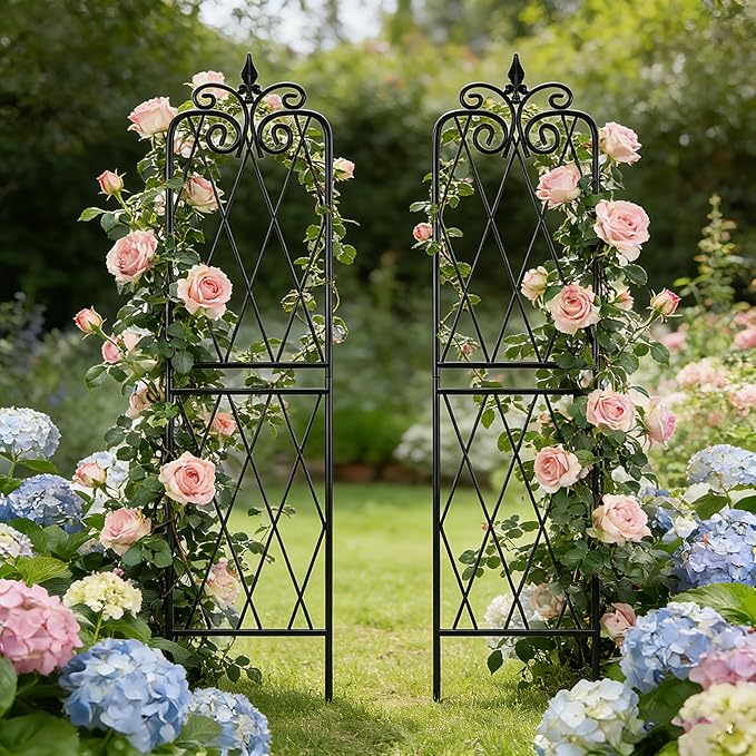 2 Pack 71 H x15 W TrellisBlack Garden Trellis for Climbing Plants Outdoor Metal Frame Sturdy Trellis for Rose