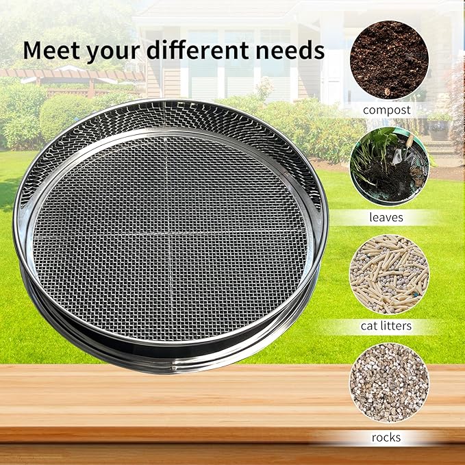 Soil Sifter for Gardening 12 Inch Stainless Steel Soil Sifter with 4 Replaceable Fine Screens and Shovel Sieve for Sand Rocks Dirt Compost