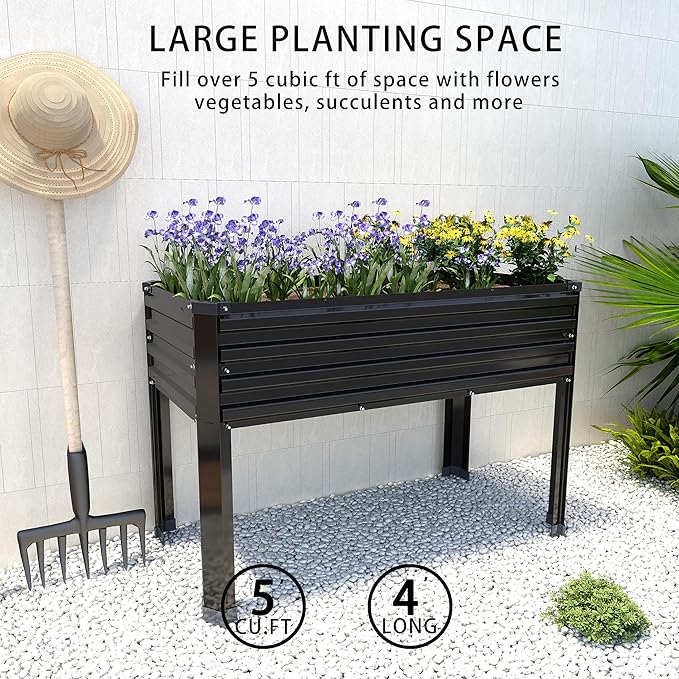 2PCS Galvanized Raised Garden Bed with Legs2PCS 48×18×30in Elevated Planter Box for BackyardGarden Patio Balcony 300lb CapacityPlanters for Outdoor PlantsBlack