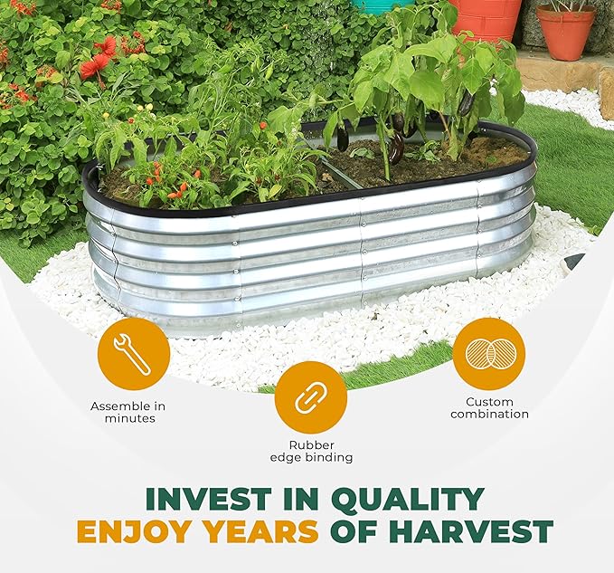 Utopia Home Galvanized Raised Garden Bed 6 by 2 by 1 feet Lightweight Planter Boxes Outdoor with Easy Assembly Large Garden Bed for Vegetables Fruits Flowers Silver