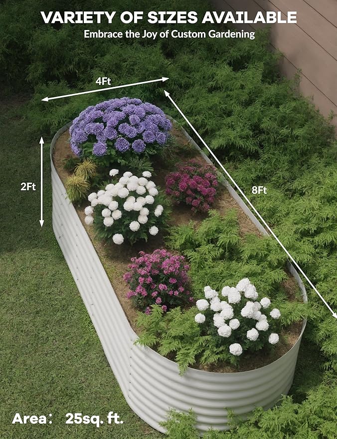 2Pcs 8x4x2ft Raised Garden BedGalvanized Raised Planter Boxes Outdoor with Easy Assembly Large Garden Bed for Vegetables Fruits FlowerRaised Garden BedBeige