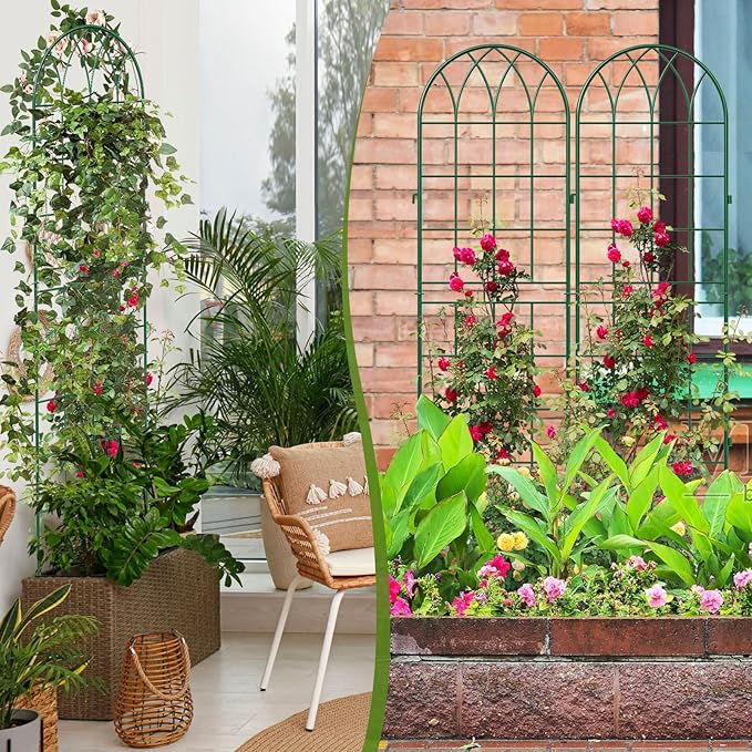 4 Pack Metal Garden Trellis for Climbing Plants 71 Inch Green Metal Garden Trellis for Vines Plant Rose Vegetable SupportLarge Decorative Outdoor Trellis