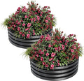 2 PCS 2 x 1ft Round Galvanized Raised Garden Bed Rust Corrosion-Resistant Metal Planter Box with Safe Rubber Edging Easy Assembly Open Bottom for Vegetables Flowers Fruits Herbs Black