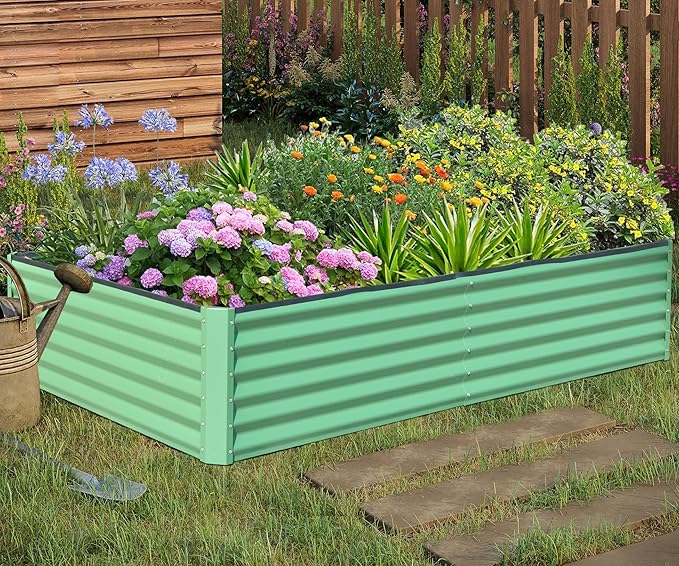 Galvanized Raised Garden Bed Outdoor Planter Garden Boxes Large Metal Planter Box for Gardening Vegetables Fruits Flowers Herb Tomato Potato. (Green 6x3x1.5ft)