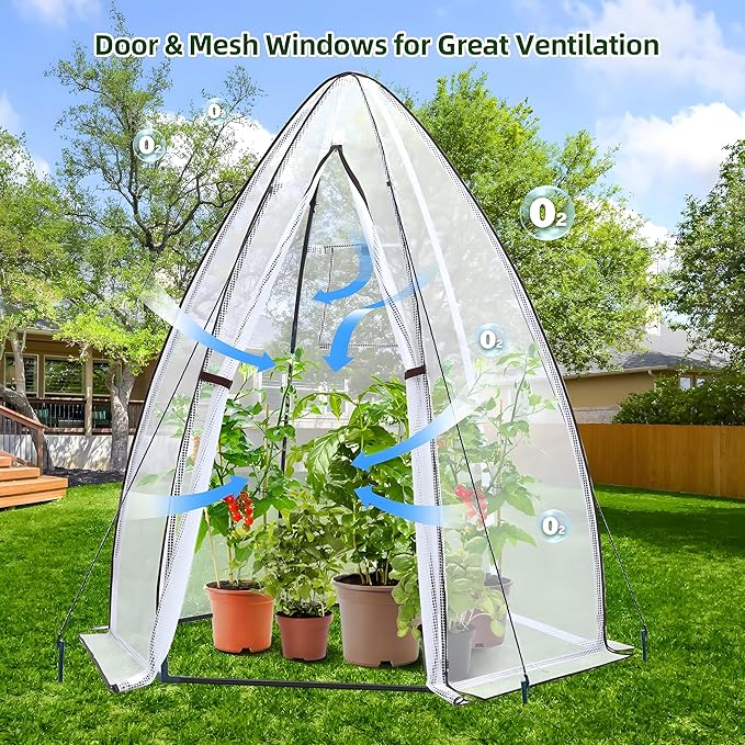 Portable Greenhouse for Outsides Ohuhu Heavy Duty Green House Tent with Durable PE Cover Garden Plant Protector with Zippered Door Mesh Window for Vegetables Flowers Fruits Herbs 63x54x71 Inch
