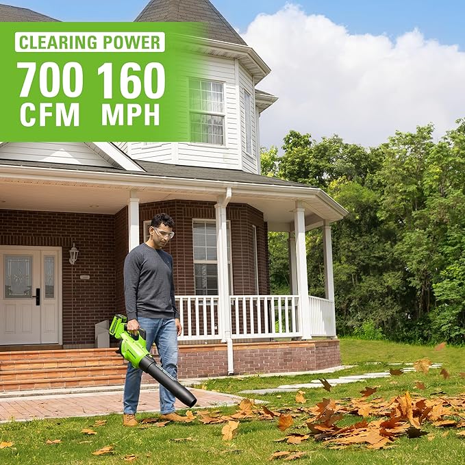 Greenworks 40V (160 MPH / 700 CFM) Cordless Brushless Axial Leaf Blower 8.0Ah Battery and Charger Included