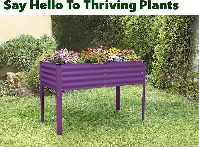 Galvanized Raised Garden Beds Outdoor with Legs // 48×24×31in Elevated Planter Box for Vegetables Flowers (Purple) // Large Metal Garden Bed for Backyard Patio Gardening