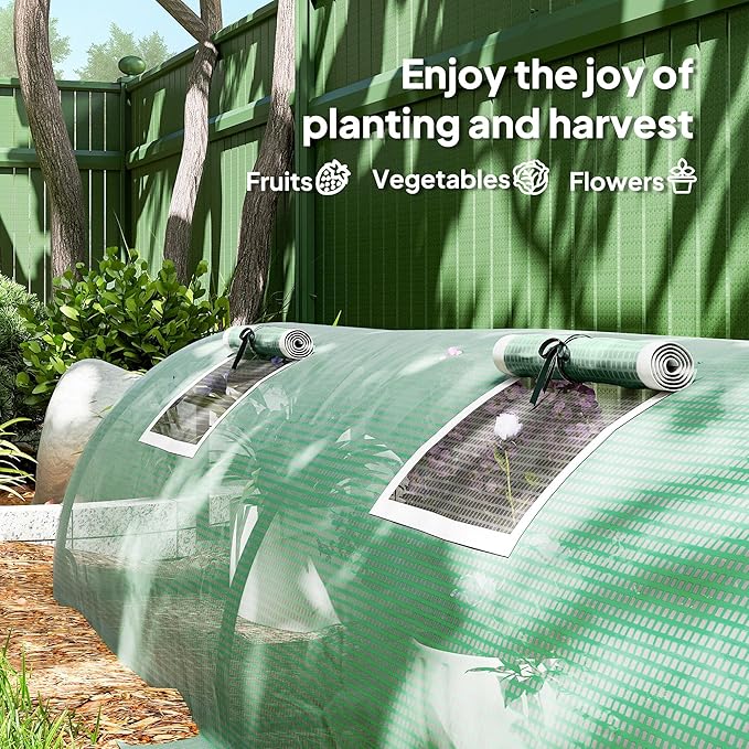 Outsunny 10' x 3' x 2' Mini Greenhouse with 5 Mesh Windows Portable Plant Hot House with PE Cover Steel Frame for Garden Backyard Green