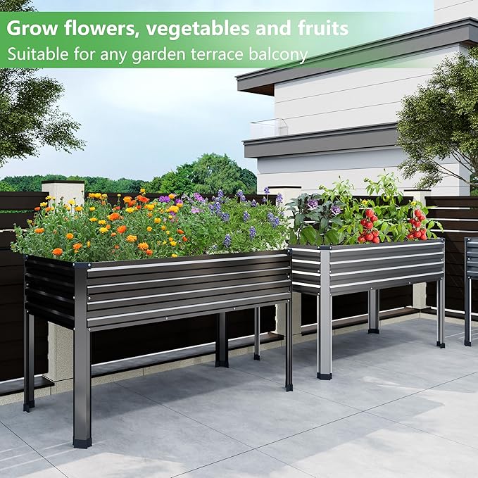 Galvanized Raised Garden Bed with Legs48×24×30in Elevated Planter Box for BackyardGarden Patio Balcony 350lb CapacityPlanters for Outdoor PlantsBlack