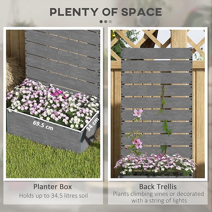 Vertical Garden Planter with Built-in Trellis 28.25”H Raised Bed for Climbing Plants Freestanding Planter Box with Drainage for Patio Deck Balcony Gray