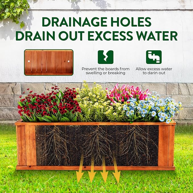 IDZO Wooden Window Box 40 in Spacious Wooden Planter Boxes with Convenient Drainage Holes Durable Oil Coated Window Box for Flowers &amp Plants Decor Garden Balcony Backyard Easy Assembly