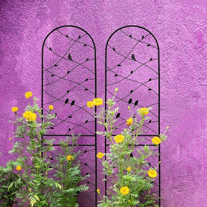 2 Pack Metal Garden Trellis 86.7 x 19.7 Rust-Resistant Trellis for Climbing Plants Outdoor Flower Support Bird Deco Black