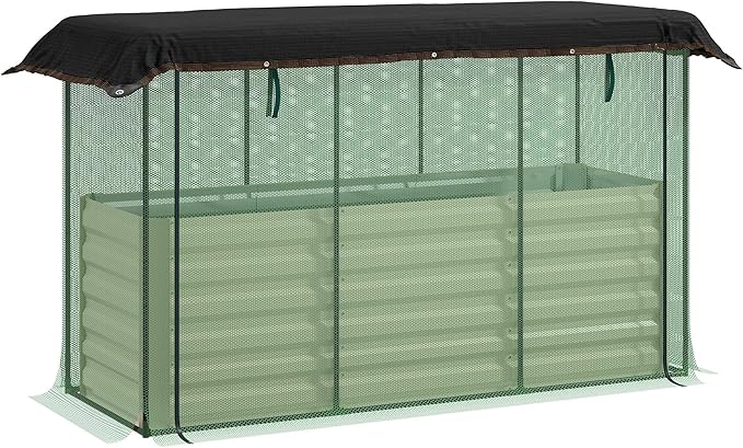 Galvanized Steel Raised Planter Container with Integrated Vegetable Cage and UV-Absorbing Shade Screen Beige Finish Premium Material
