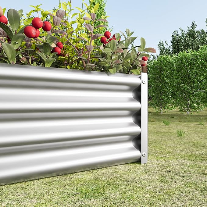 Metal Raised Garden Bed Rectangle Raised Planter 4×2×1ft for Flowers Plants Vegetables Herb Silver
