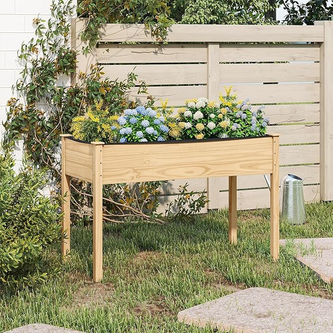 COSTWAY Raised Garden Bed Elevated Wood Planter Box Stand with Legs for Vegetables Flowers &amp Herbs Standing Growing Bed for Backyard Patio Balcony 47 x 22.5 x 30 Natural