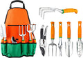 Ukoke UGP01G-7 Outdoor Tool Heavy Duty Work Ergonomic Handle for Women Men Set 7 Piece Aluminum Kit Garden Canvas Apron with Storage Pock Orange