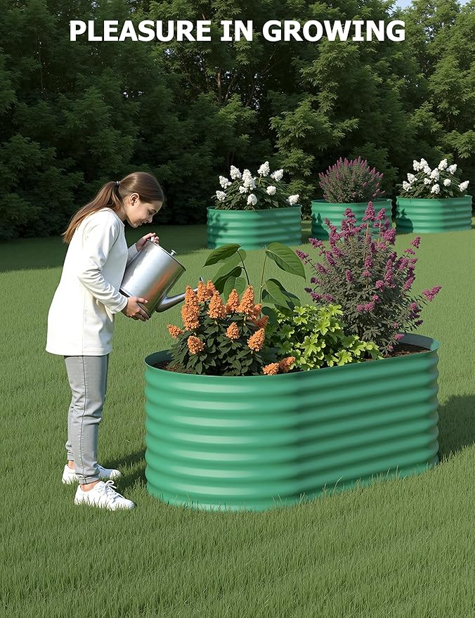 Raised Garden Bed 2-Pack Galvanized Steel Garden Beds Outdoor for Vegetables 4x2x2ft Metal Planter Box for Flowers Large Elevated Garden Bed with Open Bottom Green