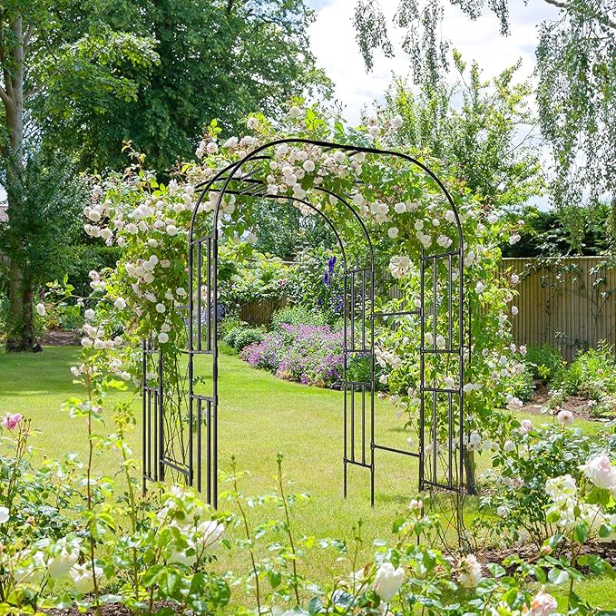 Tall Garden Arch Trellis for Climbing Plants 87in Tall Metal Plant Support Trellis Archway for Climbing Plant Vegetables Cucumber Outdoor Yard Lawn Garden Arch Tunnel Trellis