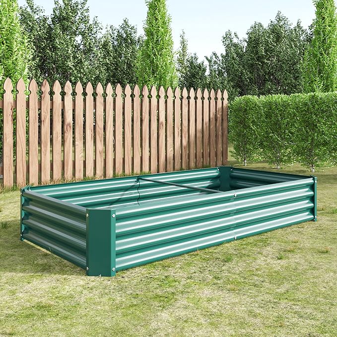 4×2×1ft Metal Raised Garden Beds Outdoor Bottomless Above Ground Raised Garden Beds Galvanized Gardening Bed for Vegetables Flower Herbs (Green 6x3x1ft)