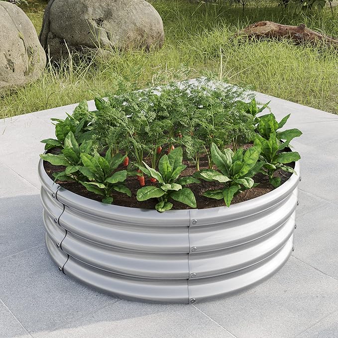 32.08*11.4 Tall Round Raised Garedn BedMetal Raised Beds for Vegetables Outdoor GRaised Planter Box Backyard Patio Planter Raised Beds for Flowers Herbs Fruits Black