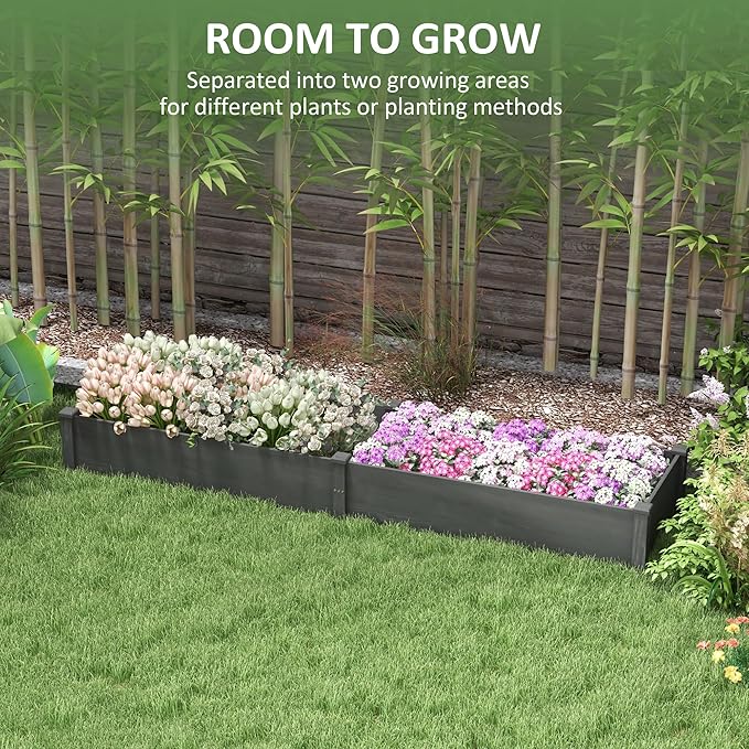 8x2ft Wooden Raised Garden Bed Kit Elevated Planter with 2 Boxes Self Draining Bottom and Liner Patio to Grow Vegetables Herbs and Flowers Gray