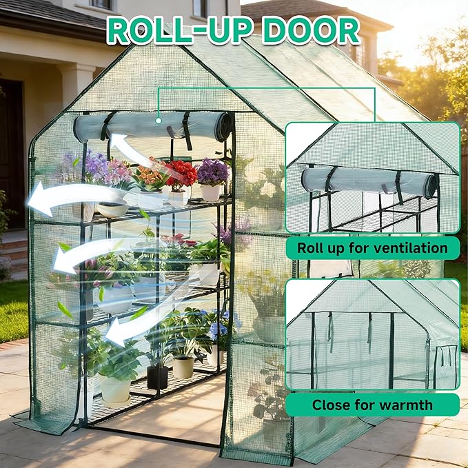 SUNGIFT Greenhouse for Outdoors 56 x 85 x 77 Inch Walk-in Outdoor Greenhouses Portable Green House 3 Tiers 20 Shelves for Garden Patio Backyard Green