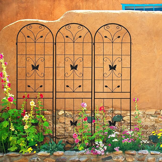 4 Pack Metal Garden Trellis 86.7 x 19.7 Rustproof Trellis for Climbing Plants Outdoor Flower Support Black