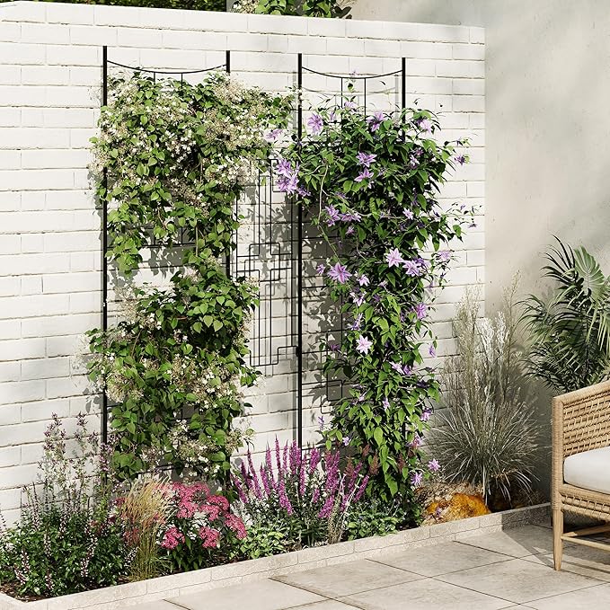 5.5 FT Black Metal Garden Trellis (51 x 66) – Rustproof Large Arch Trellis for Climbing Roses Vegetables Vines &amp Flowers – Outdoor Plant Support &amp Privacy Screen 4 PCS