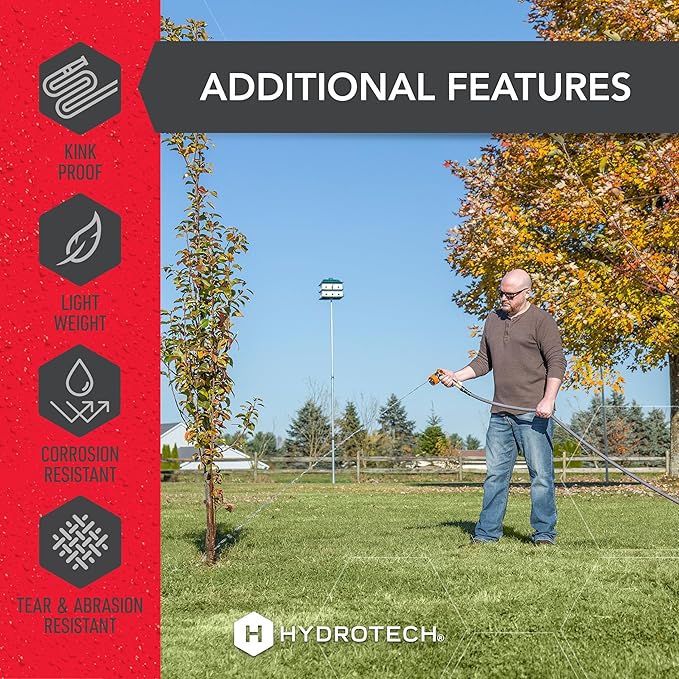 HydroTech 5/8 200 ft Expandable Garden Hose - Flexible Lightweight Durable and Burst-Proof Hose with Reinforced Latex Core and Solid Brass Fittings - Great for Lawn Care Garden and Car Washing