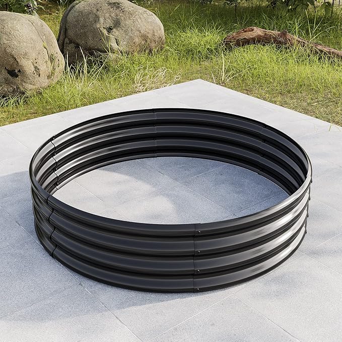 47.24 * 11.4 Tall Round Raised Garedn BedMetal Raised Beds for Vegetables Outdoor Garden Raised Planter Box Backyard Patio Planter Raised Beds for Flowers Herbs Fruits Black