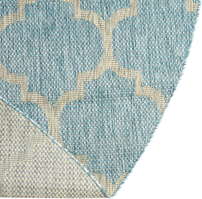Unique Loom Outdoor Trellis Collection Area Rug (5' 1 x 8' Oval Aquamarine/ Gray)