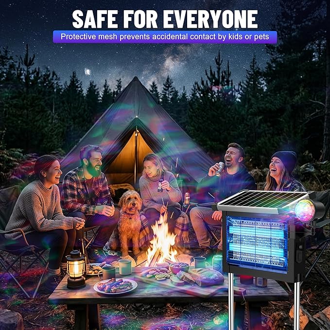 Solar Bug Zapper Outdoor Rechargeable &amp Solar Powered 4500V High Voltage for Effective Mosquito &amp Multi-Insect 14-Color Projector Light Waterproof for Camping Patio Courtyard Path Outdoor