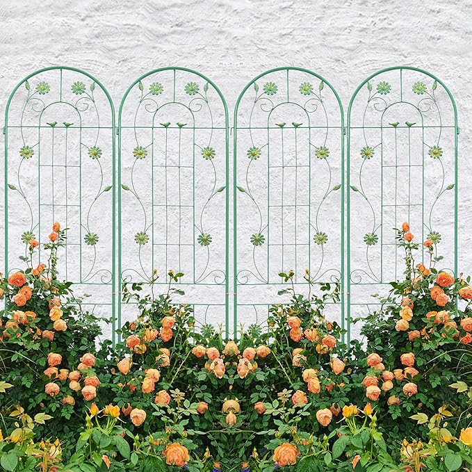 2 Pack Metal Garden Trellis 86.7 H Garden Fence Rustproof Trellis for Climbing Plants Support Roses Flower Outdoor Lawn Green