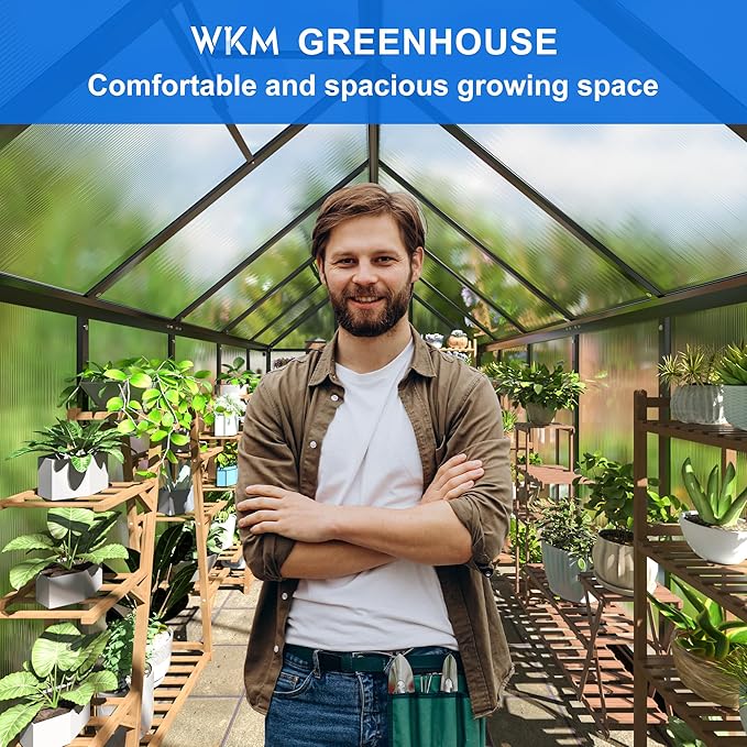 WKM 6x10.9 FT Greenhouse for Outdoors Quick-fit Structure Greenhouse with Window for Ventilation Aluminum Green House for Garden Backyard Black