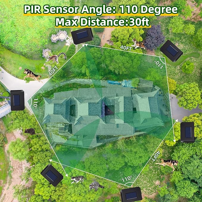 Solar Ultrasonic Animal Repellent Outdoor Deer Cat &amp Rabbit Deterrent with PIR Sensor Squirrel Raccoon Skunk &amp Dog Repeller for Yard Armadillos Scare Devices for Lawn (4 Pack)