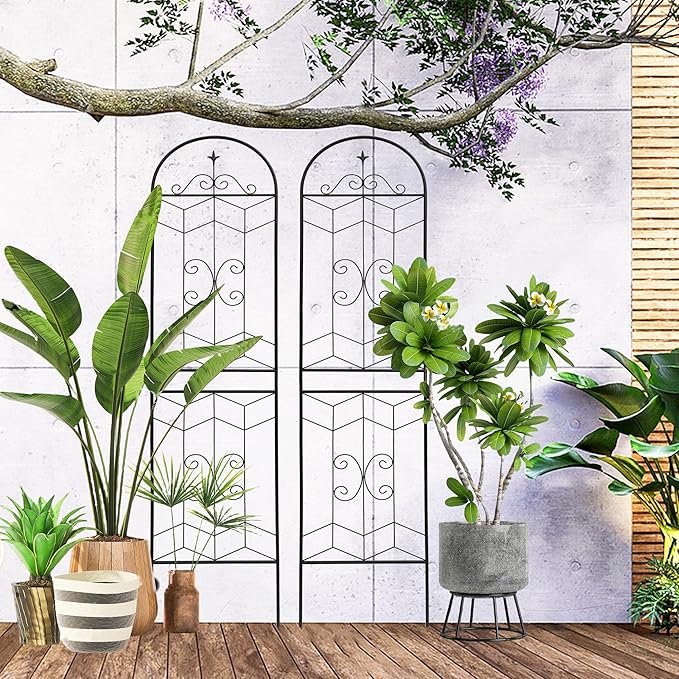 2 Pack Large Garden Trellis Heavy Duty Rustproof Iron Plant Trellis for Potted Plant Support Metal Climbing Rose Trellis Vine Vegetable Cucumber Black -86 H x 19.7 W